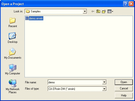 select erwin model to open