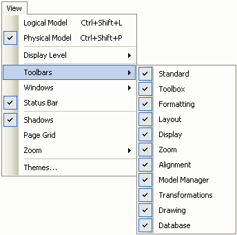 View Menu Available Toolbars