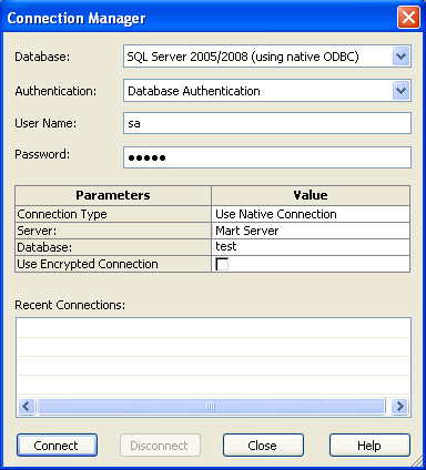 Connection Manager Dialog