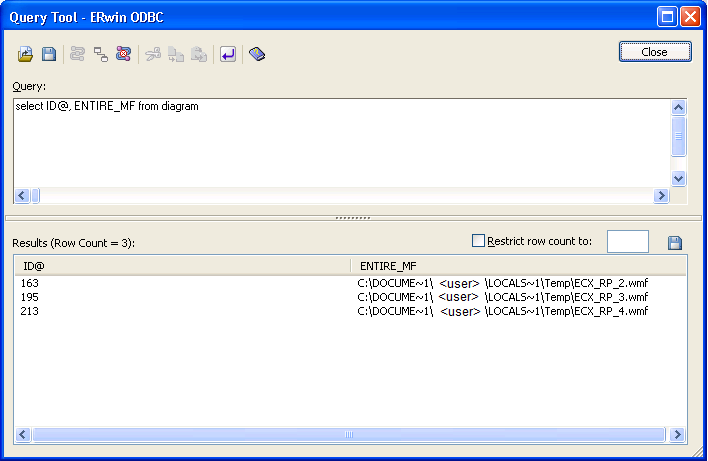 Query to retrive information about all diagrams