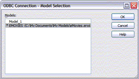 ODBC Connection Model Selection dialog