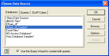 Choose Data Source dialog in Excel
