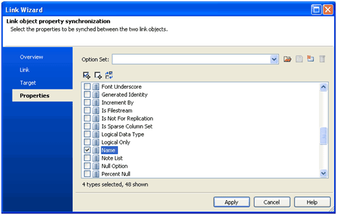 Link Wizard_Select Properties to Synchronize