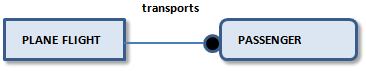 Example of a logical relationship of PLANE-FLIGHT transports PASSENGERs