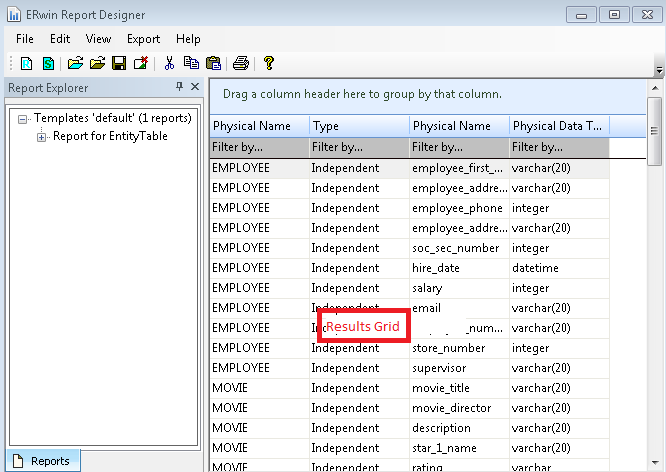 Illustrating the results grid