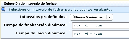 En la lista desplegable Intervalos predefinidos, seleccione Últimos 5 minutos.
