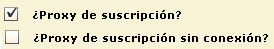 Los servidores proxy de suscripciones en línea se definen mediante la selección de una casilla de verificación del proxy de suscripción seleccionado y la cancelación de la selección de la casilla del proxy de suscripción sin conexión.