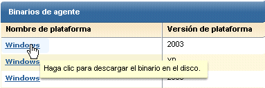 Visualización de los binarios de agente