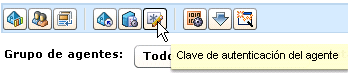 Botones de Explorador de agente: visualización del botón Clave de autenticación del agente seleccionado