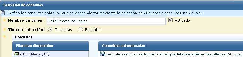 Finalice la selección de alertas añadiendo la consulta a la etiqueta.