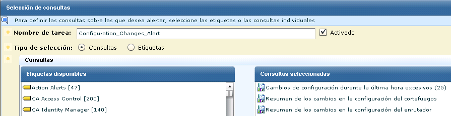 Seleccione consultas para la alerta
