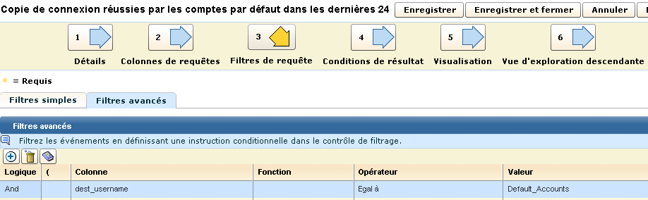 Affichez les Filtres avancés dans la définition de la requête.