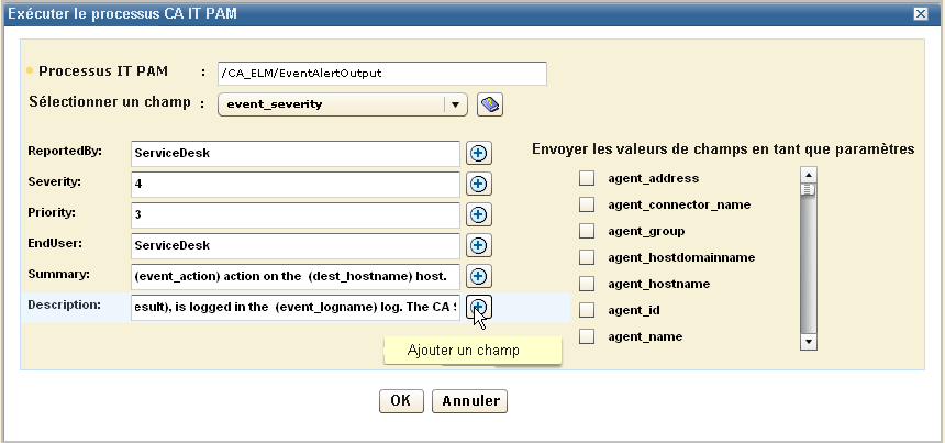 Remplacez les valeurs par défaut et entrez des chaînes avec des variables, selon vos besoins.