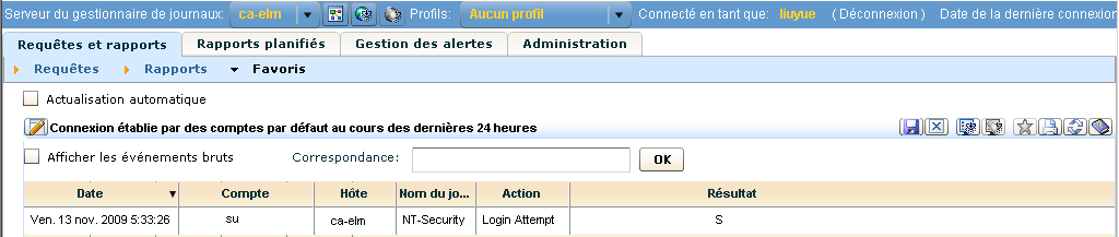 Consultez les données d'événement affichées dans le tableau.