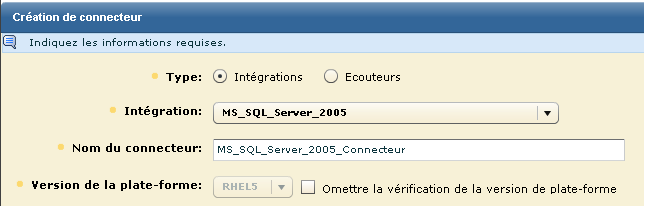 Sélectionnez l'intégration MS_SQL_Server_2005.