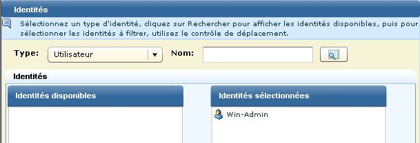 Comme ce filtre s'applique à une seule personne, une seule identité est sélectionnée.