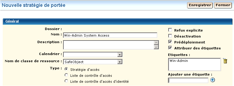 Lorsque vous créez une stratégie de portée pour un utilisateur, identifiez ce nom d'utilisateur dans le nom de la stratégie.