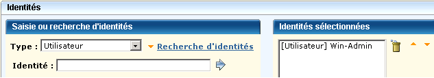 Lorsque vous sélectionnez Utilisateur, seuls les noms d'utilisateurs sont indiqués comme disponibles pour la sélection.