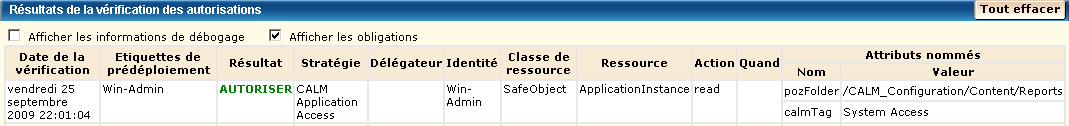 Le résultat ALLOW indique la réussite du contrôle d'autorisation.