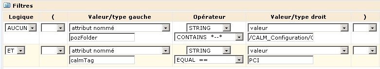Le filtre limite l'accès aux rapports possédant une balise PCI.