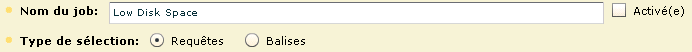 Ecran sur lequel Espace disque faible est indiqué comme nom du job pour l'alerte d'action.