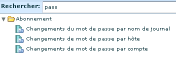 Liste de rapports - Affichage de la recherche pour les rapports de mot de passe