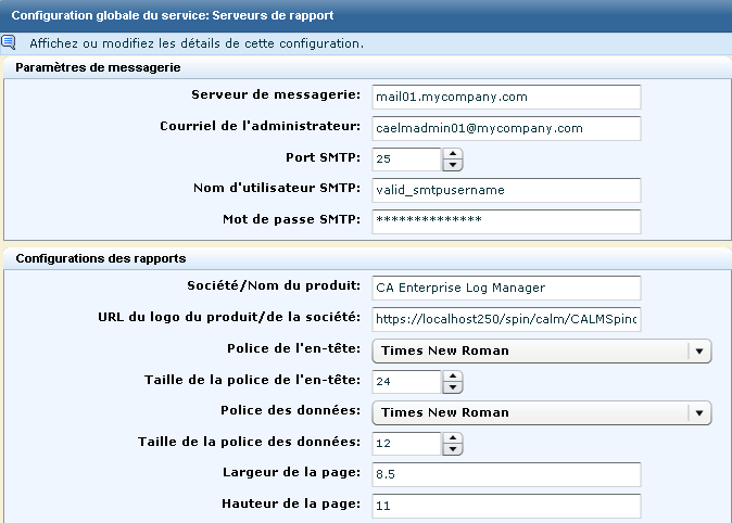 Configuration des paramètres du serveur de messagerie et des options de format PDF