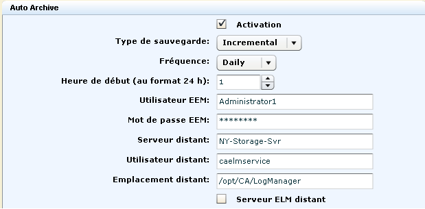 Configurez l'archivage automatique pour une exécution récurrente tous les jours, vers le serveur distant.
