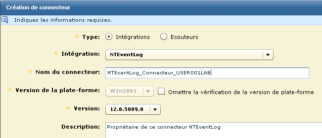 Sélectionnez NTEventLog comme intégration. Afin d'obtenir un nom de connecteur unique, ajoutez-lui le nom de l'hôte cible, pour une collecte de journaux basée sur l'hôte.