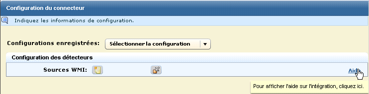 Le panneau de configuration du connecteur comporte un bouton d'aide pour le manuel du connecteur associé.