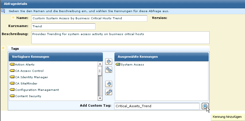 Geben Sie "Kritischer_Host_Trend" als benutzerdefinierte Kennung ein.