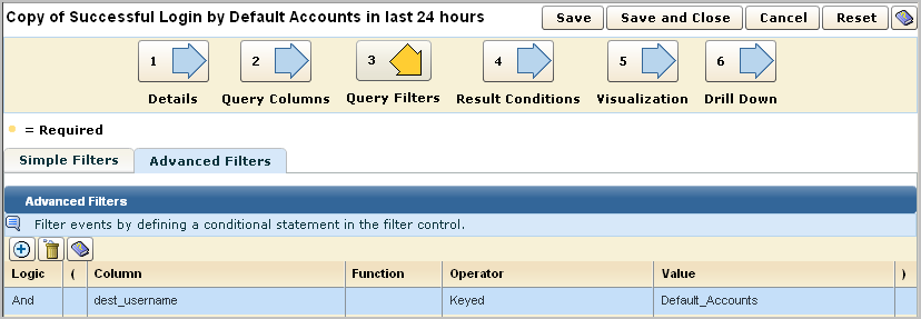 View the Advanced Filters in the query definition