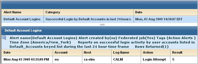 View the Default Accounts Logins details.