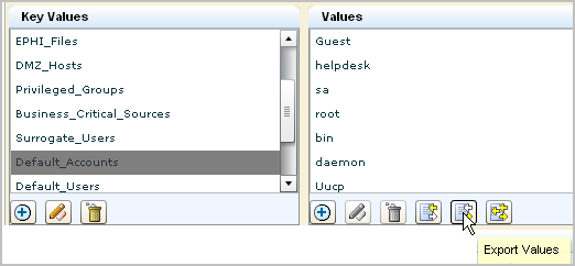 Select the Default_Accounts keyed list and click Export Values.