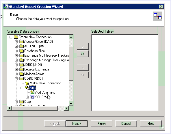 This illustration shows the Standard Report Creation Wizard from BusinessObjects Crystal Reports tool.