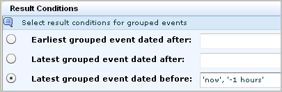 Latest grouped event dated before 'now', '-1 hours'