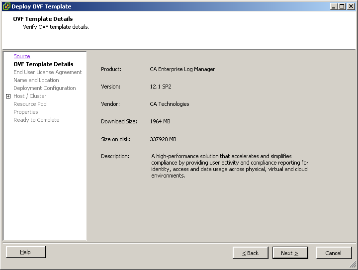 The OVF Template Details page displays the details of the selected OVF template.