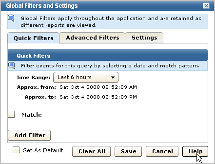 Global Filters and Settings dialog