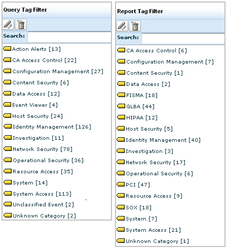 Side-by-Side view of Report Tag list and Query Tag list