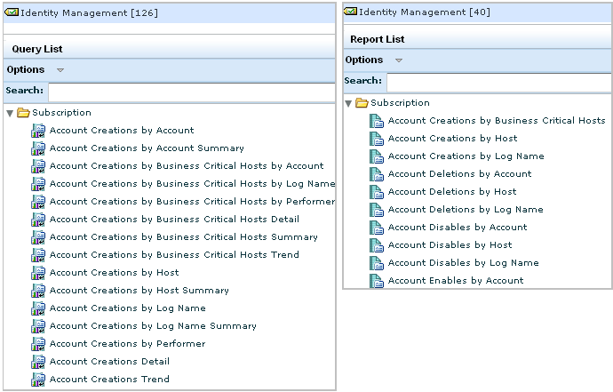 Side-by-Side view of Report list and Query list