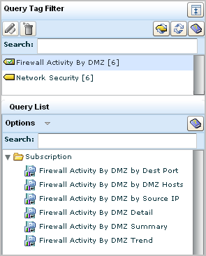 Query List - showing Firewall Activity tag selected