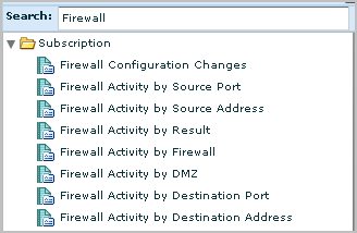 Report List - showing search for Firewall reports