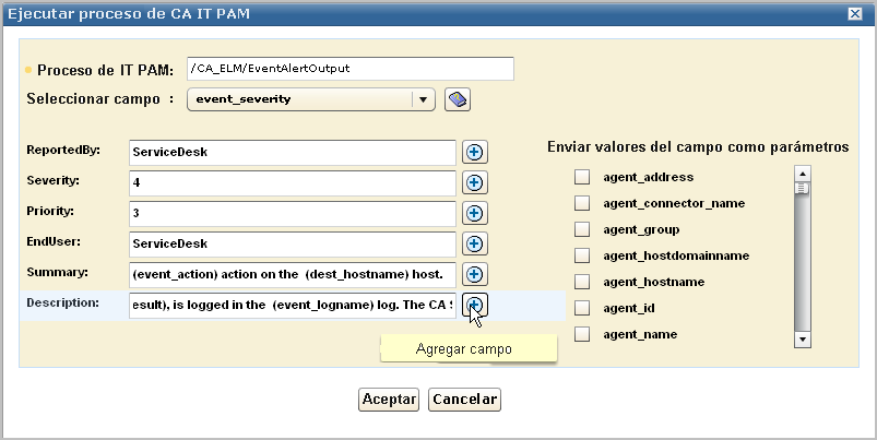 Anule los valores predeterminados e introduzca cadenas con variables si es necesario.