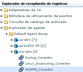 WinRM_Connector aparece debajo del agente predeterminado en el Explorador de agente.