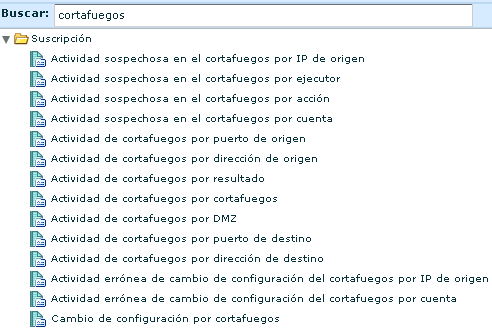 Lista de informes: visualización de búsqueda de informes del cortafuegos