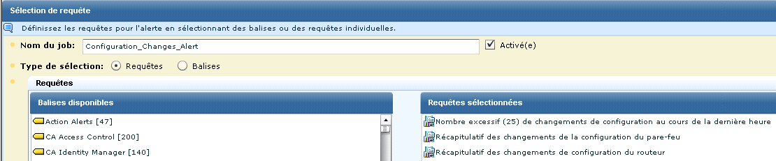 Sélection de requêtes pour l'alerte