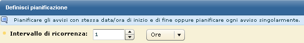 Schermata che mostra la finestra Definisci pianificazione e l'intervallo di ricorrenza.