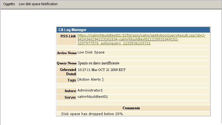 Risultato di esempio della query.