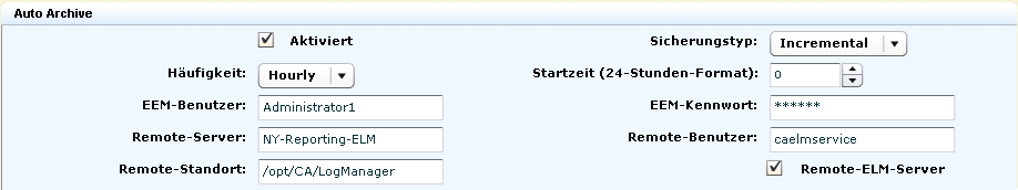 Legen Sie fest, dass die automatische Archivierung zum Berichtsserver sich stündlich wiederholen soll.