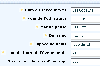 Le nom du serveur WMI est l'ordinateur local sur lequel est installé l'agent.